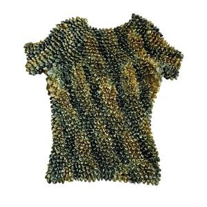 Y2k Euro Popcorn Tee Stretch Textured Vintage Paris Paris - Size Large